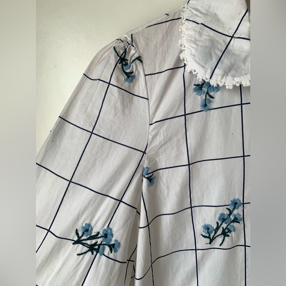 Zara XS Blouse Embroidered Flower TOP Peter Pan VINTAGE Style - Picture 4 of 6